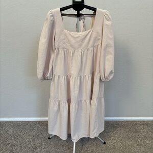 Jacquie the label Beige Zip-Up and tie back Dress tiered midi dress size L